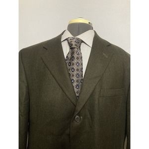 Mens Sport Coat Blazer Suit Jacket 45R 49" Green Lambswool Cashmere Andrew Fezz*